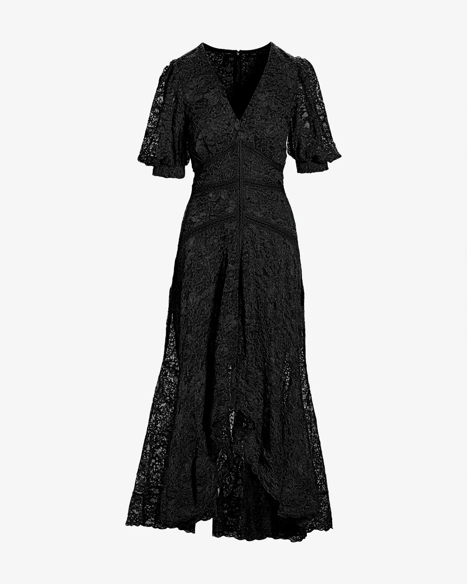Lace High Low Puff Sleeve Maxi Dress Black sold by Boston Proper product image thumbnail 2