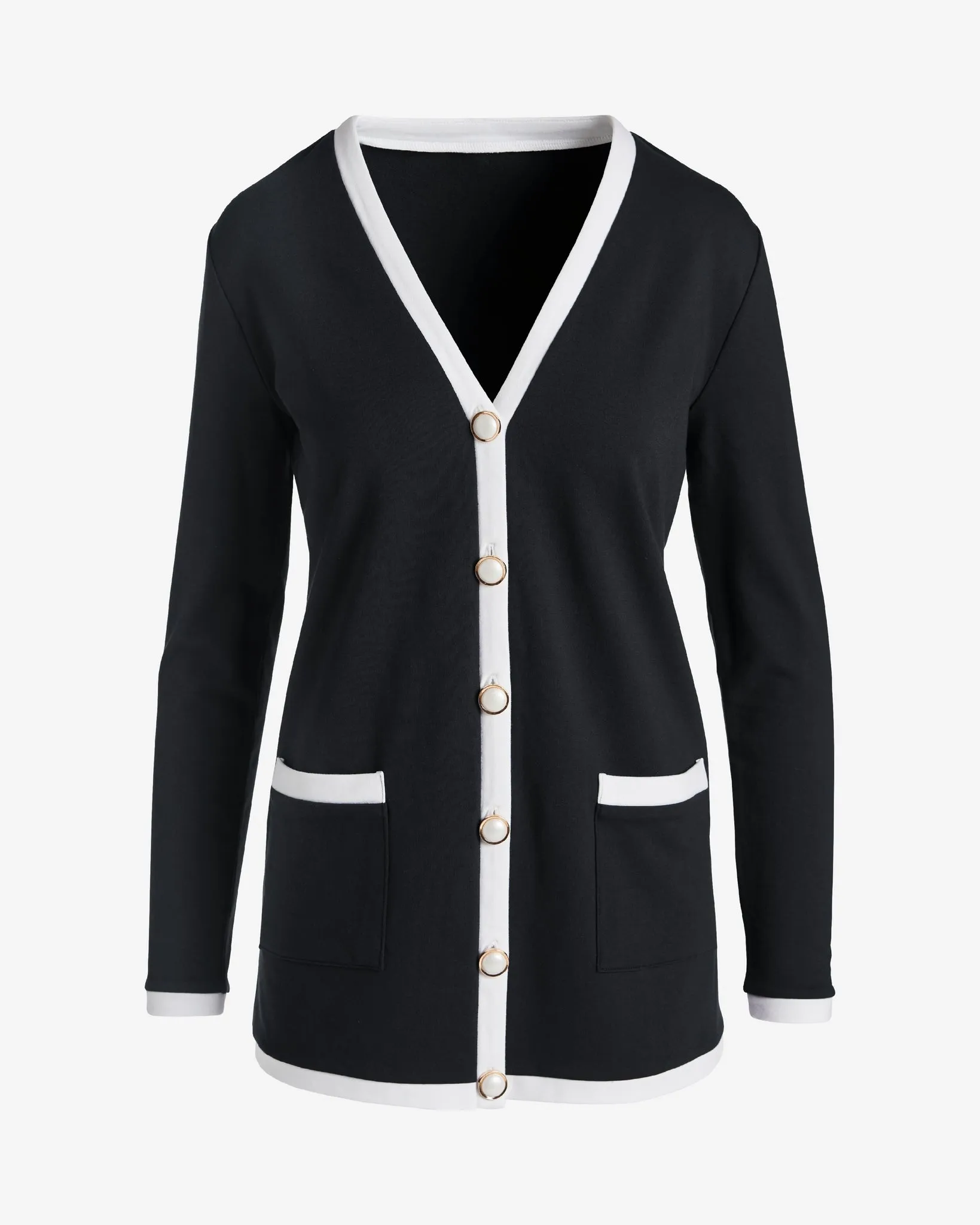 French Terry Color-block Cardigan Black/White sold by Boston Proper product image thumbnail 2