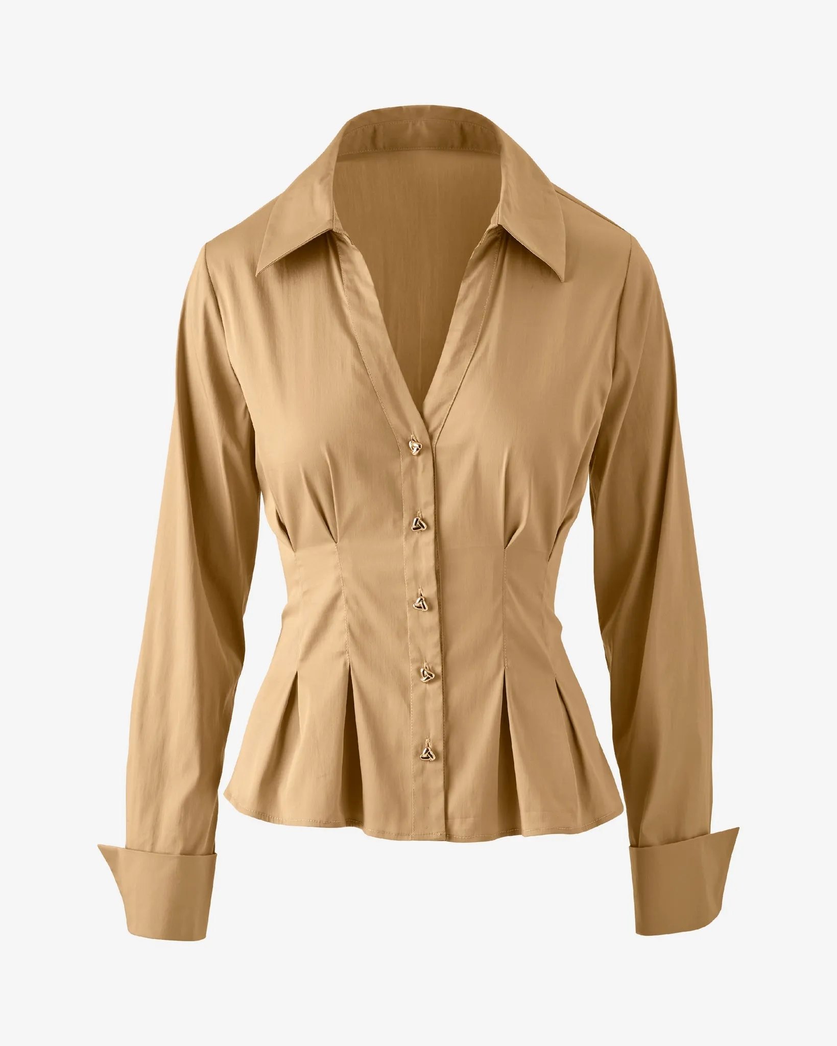 Poplin Pleated Gold Knot Button Shirt Khaki sold by Boston Proper product image thumbnail 2