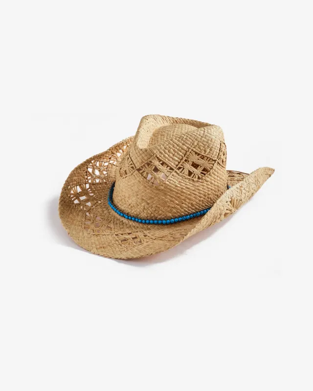Cowgirl Hat With Turquoise Trim Natural made by Boston Proper