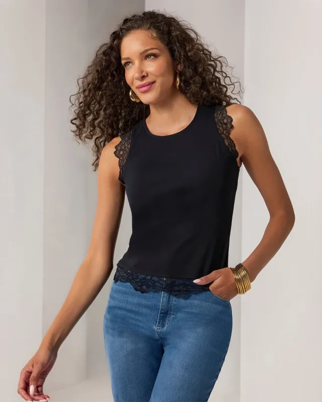 Lace Mix Knit Tank Proper Black made by Boston Proper