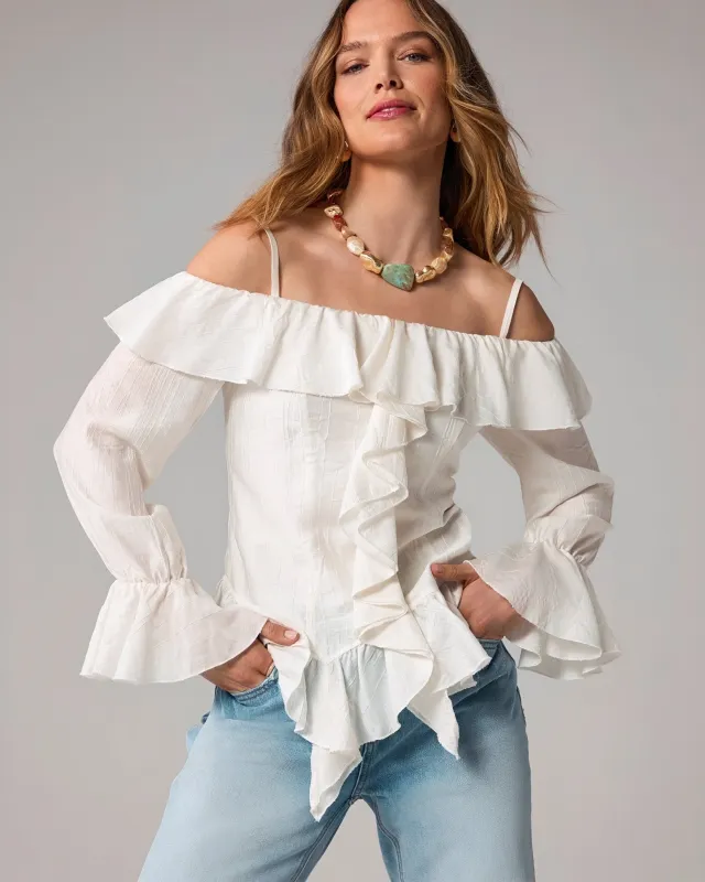 Off The Shoulder Ruffle Blouse Off White made by Boston Proper