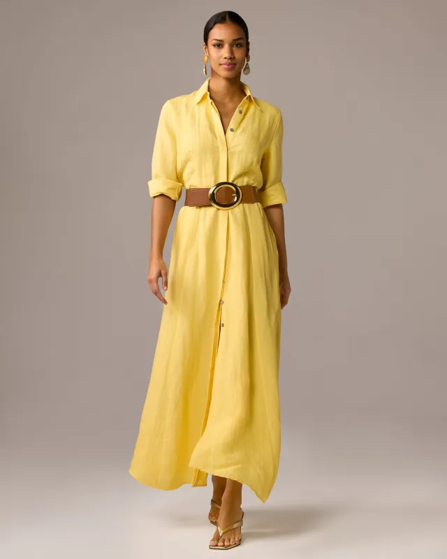 Peyton Three Quarter Sleeve Linen Shirt Dress Maxi Lemon Drop made by Boston Proper