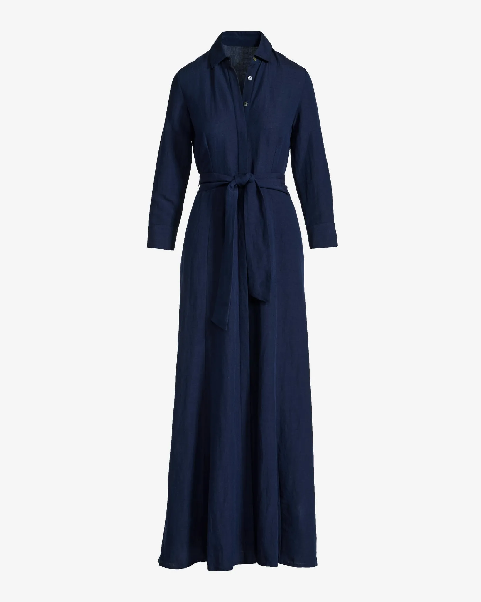Peyton Three Quarter Sleeve Linen Shirt Dress Maxi Navy sold by Boston Proper product image thumbnail 2