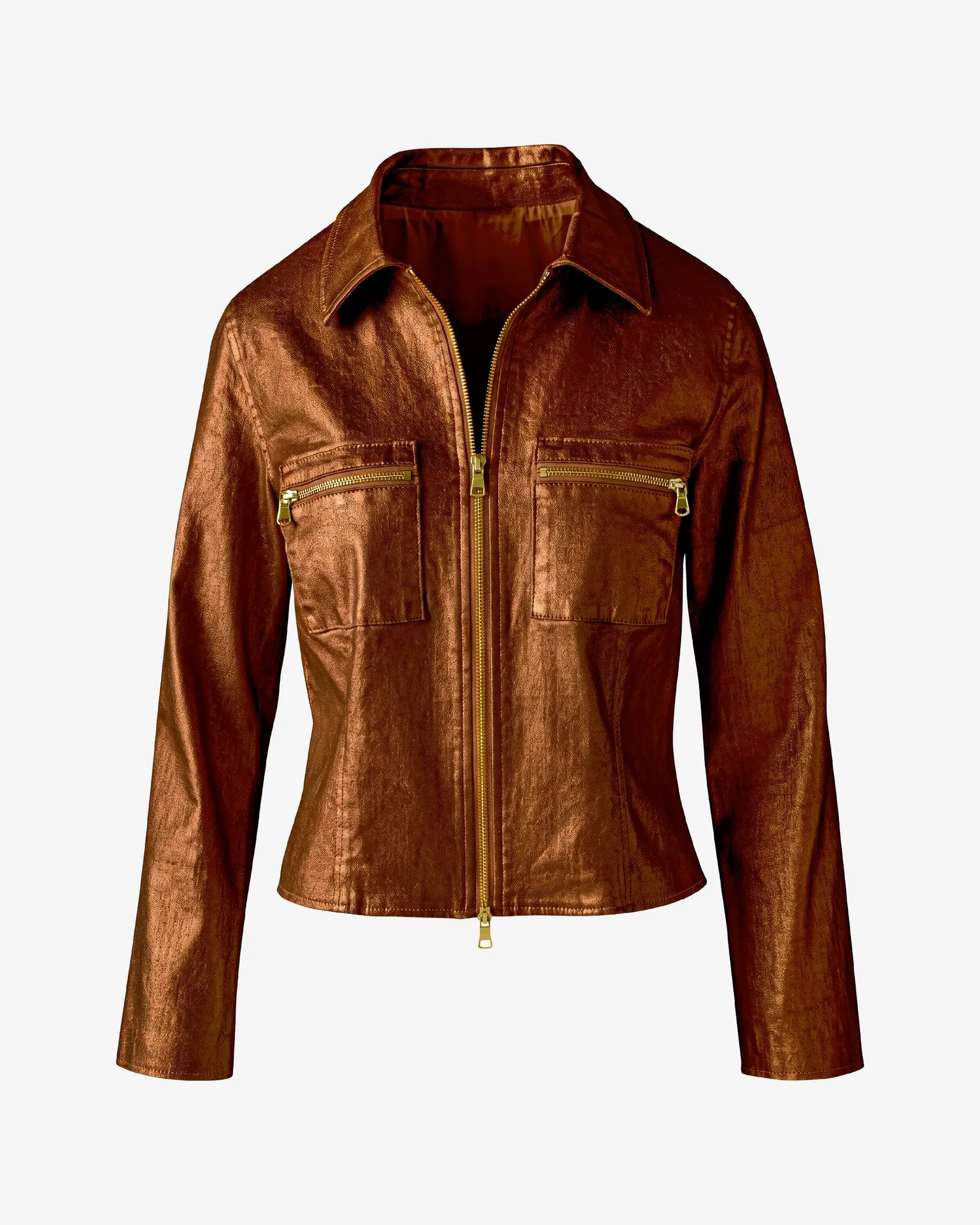 Cropped Zip Front Coated Denim Jacket Bronze Metallic sold by Boston Proper product image thumbnail 2