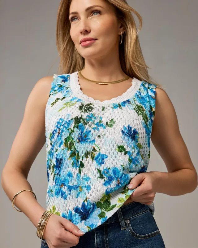 Printed Pointelle Sweater Tank Autumn Floral made by Boston Proper