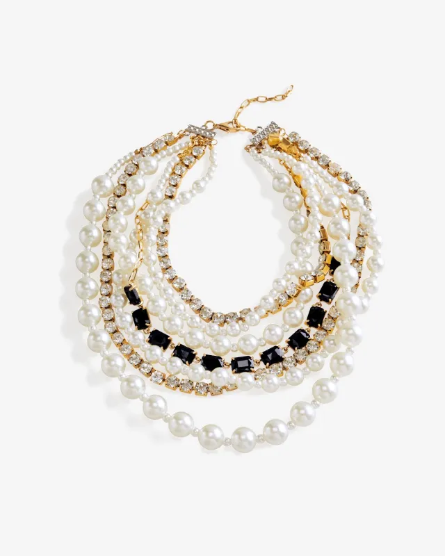 Layered Pearl and Black Necklace White/Black made by nOir Jewelry
