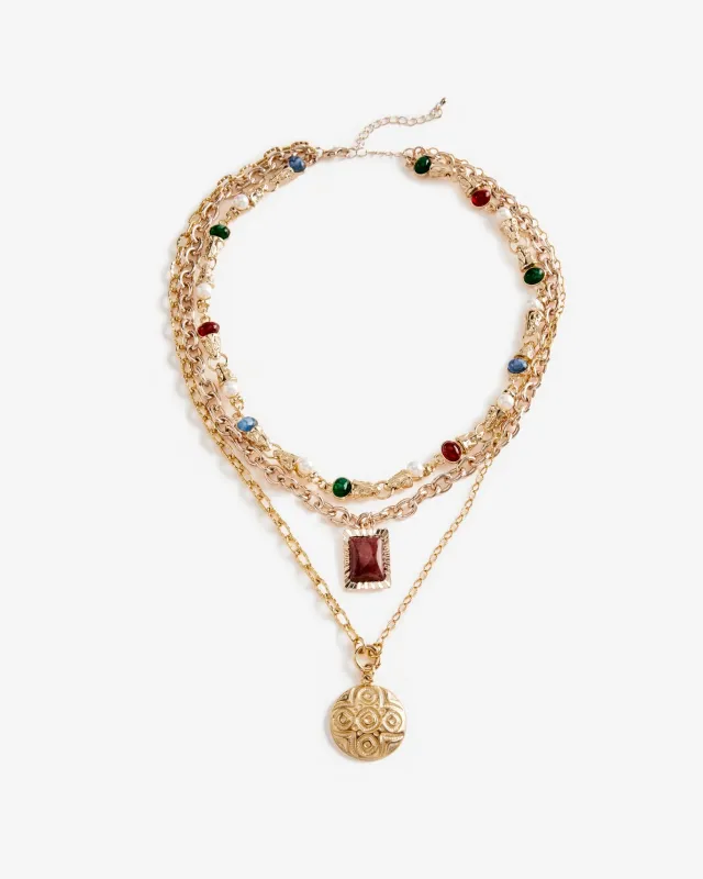 Charm Layered Jewel Necklace Gold made by nOir Jewelry