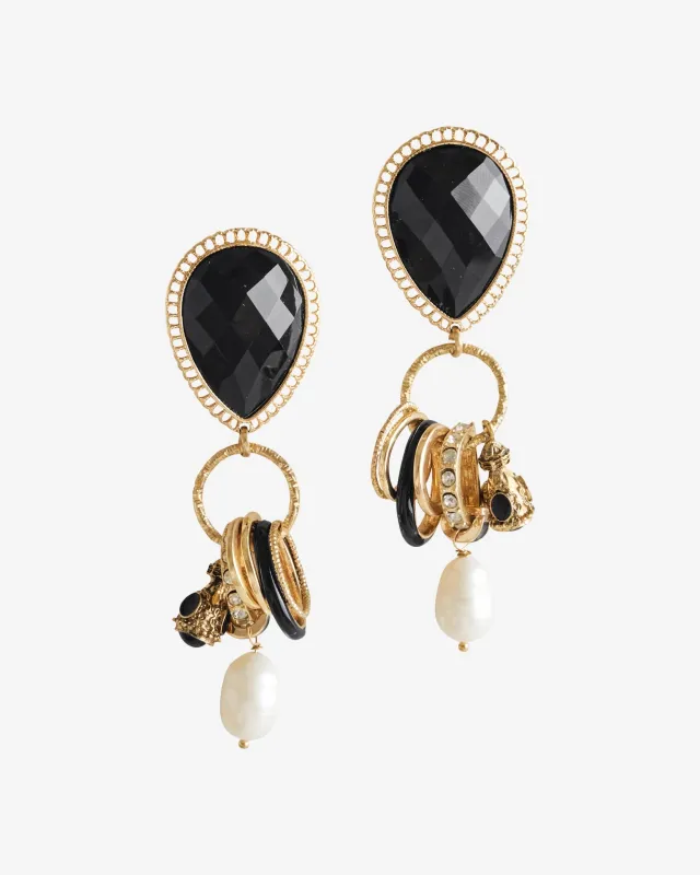 Charm Gem Drop Earring Gold/Black made by Boston Proper