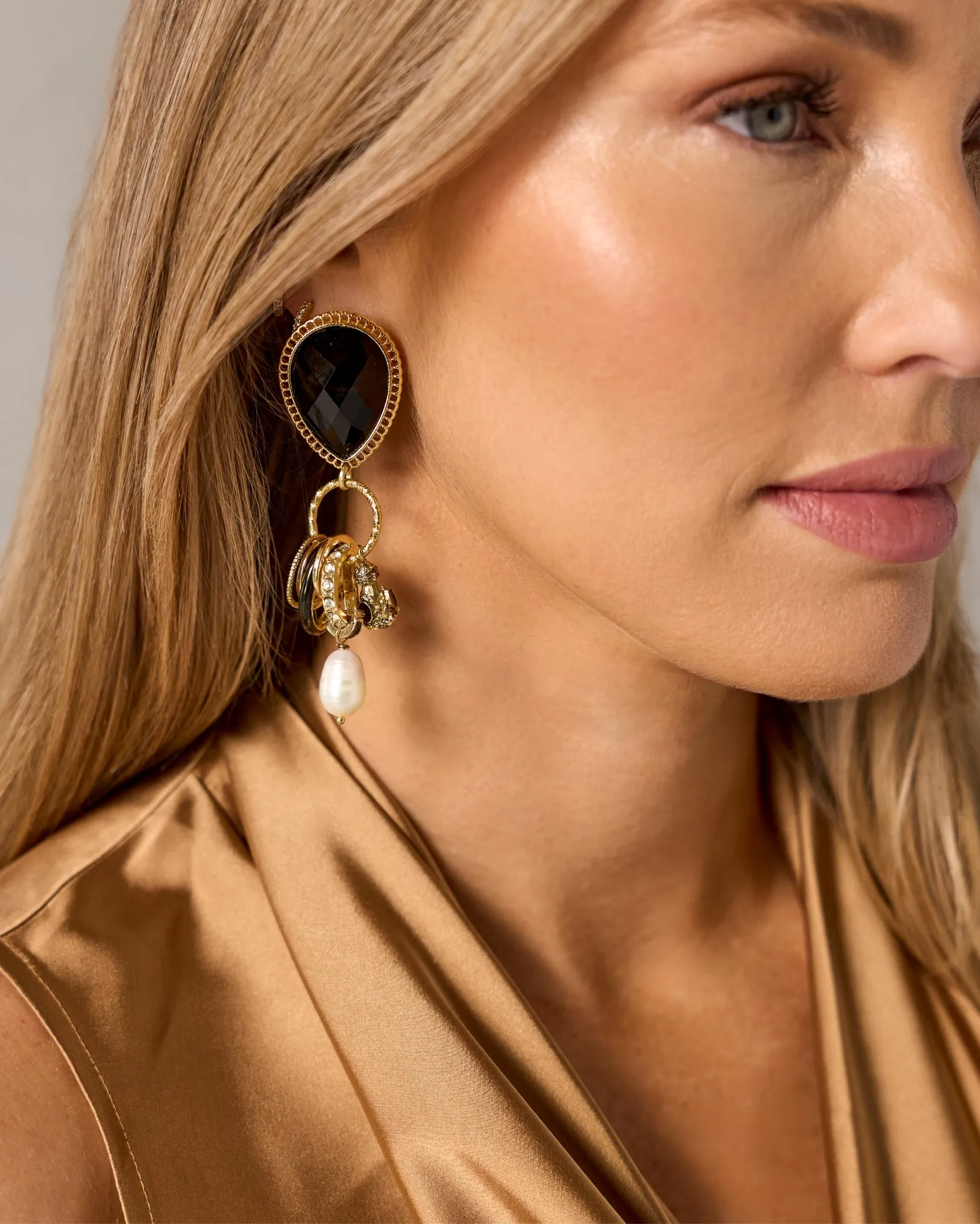Charm Gem Drop Earring Gold/Black sold by Boston Proper product image thumbnail 2