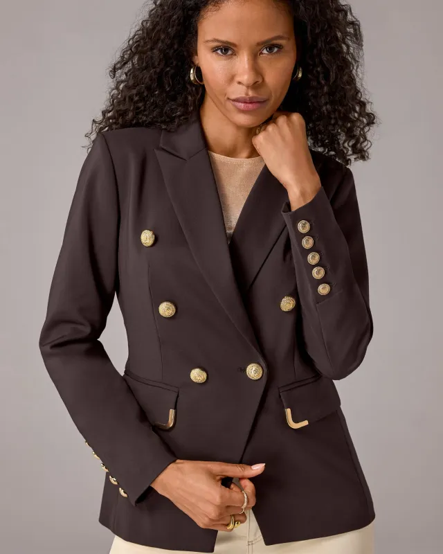 Hardware Trimmed Double Breasted Modern Blazer Chocolate Torte made by Boston Proper