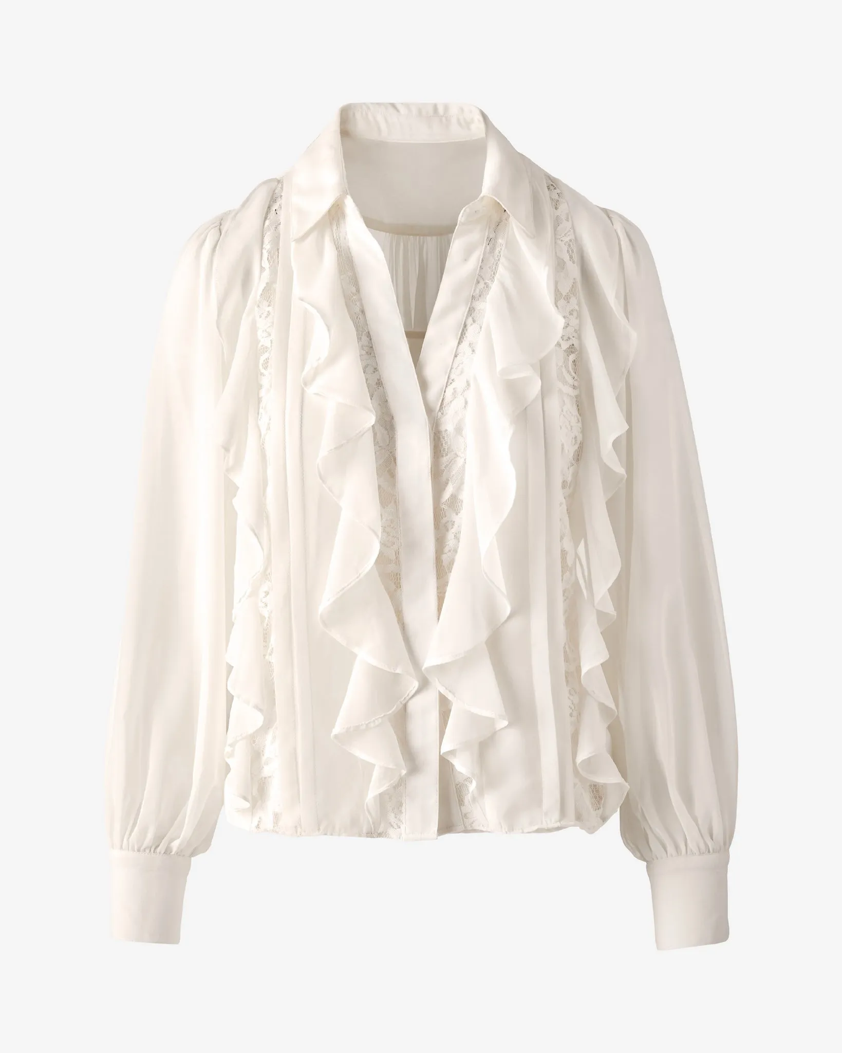 Georgette Collared Ruffle and Lace Shirt Off White sold by Boston Proper product image thumbnail 2