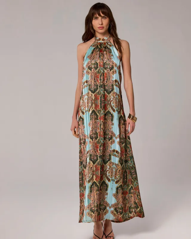 Printed Halter Maxi Dress Bohemian Scroll made by Boston Proper