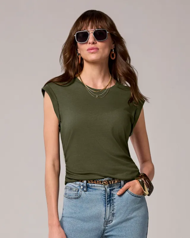 Crew Neck Shirred T- Shirt Olive Night made by Boston Proper