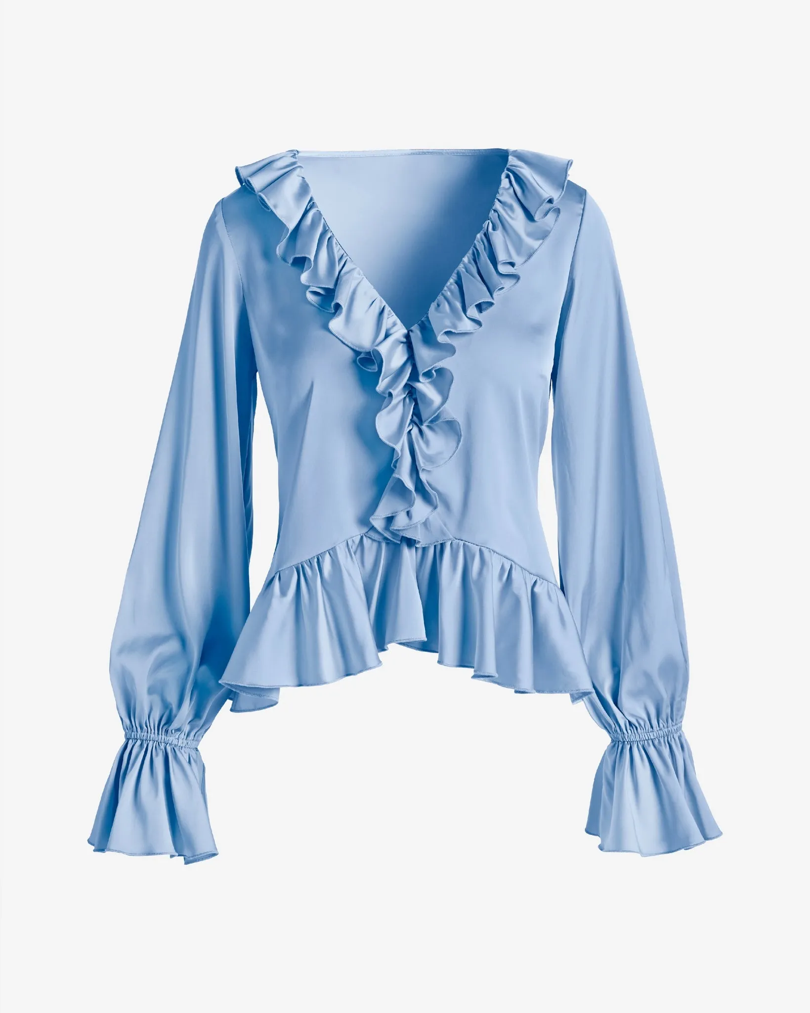 Paige Ruffle Charmeuse Blouse Blue Bell sold by Boston Proper product image thumbnail 2