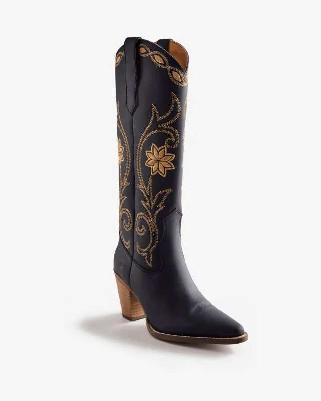 Flower Embroidered Cowboy Boot Black made by Dan Post
