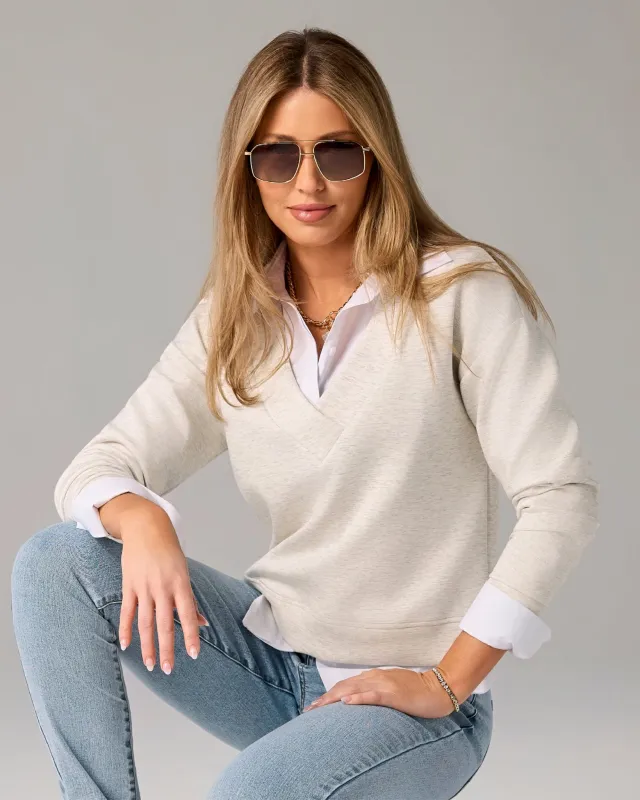 Luxe Lounge Drop Shoulder V Neck Top Light Heather Gray made by Boston Proper