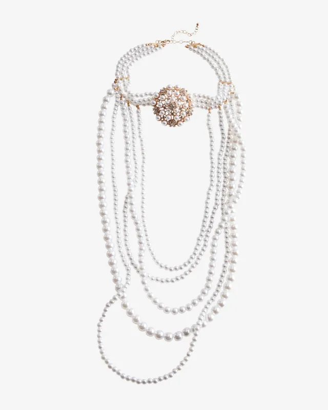 Long Layered Pearl Choker Necklace White made by nOir Jewelry