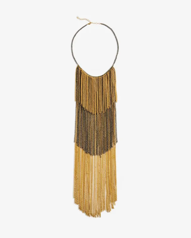Fringe Statement Necklace Gold/Black made by nOir Jewelry