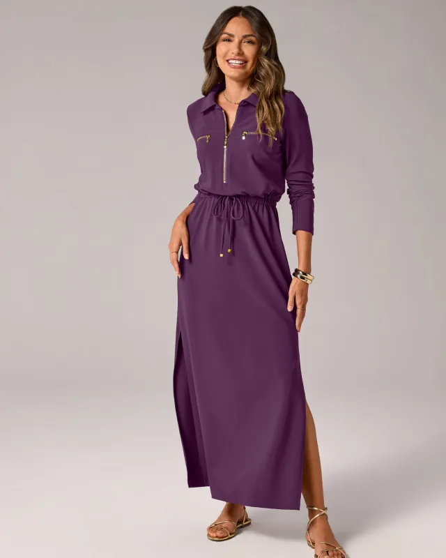 Beyond Travel Ruched Sleeve Maxi Dress Blackberry Wine made by Boston Proper