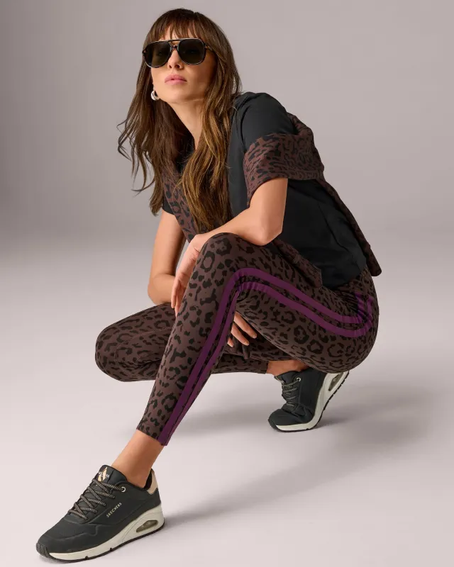 High Waisted Printed Track Stripe Sport Legging On The Run Cheetah made by Boston Proper