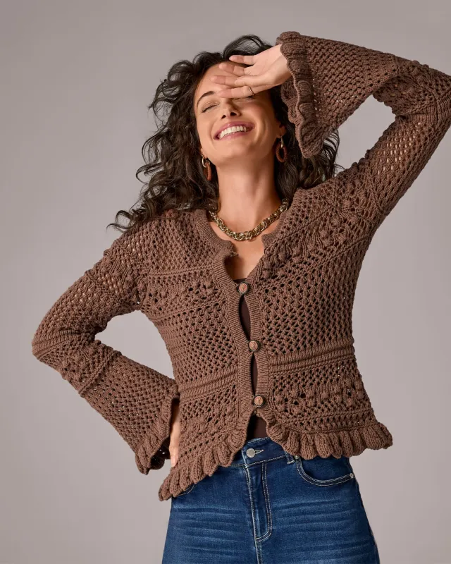Flare Sleeve Pointelle Cardigan Tan made by Boston Proper