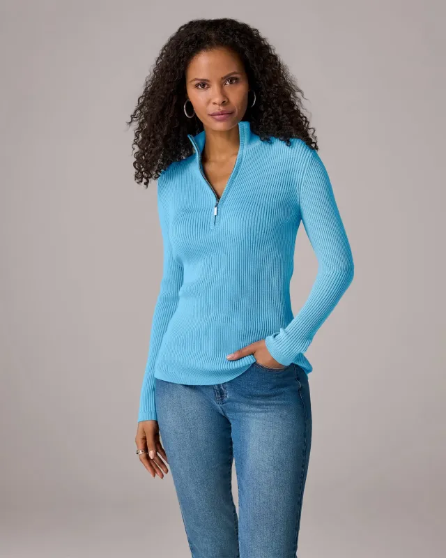 Ribbed Half Zip Up Sweater Baltic Sea made by Boston Proper