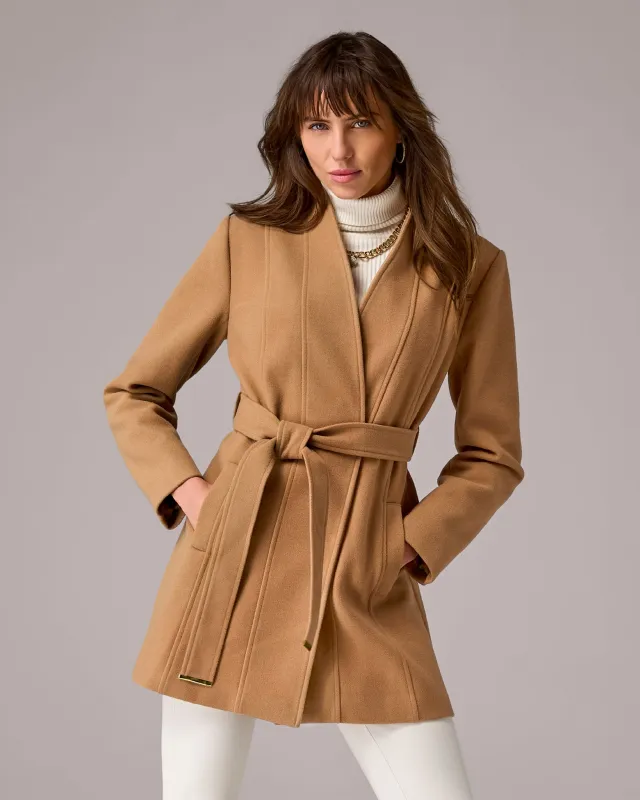 Collarless Self Tie Coat Tobacco Brown made by Boston Proper