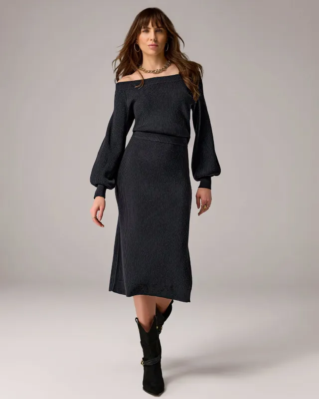Slouchy Rib Sweater Midi Dress Black made by Boston Proper