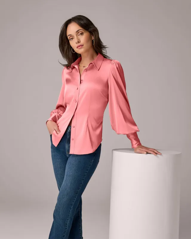 Victoria Charmeuse Chic Drama Sleeve Shirt Cameo Pink made by Boston Proper