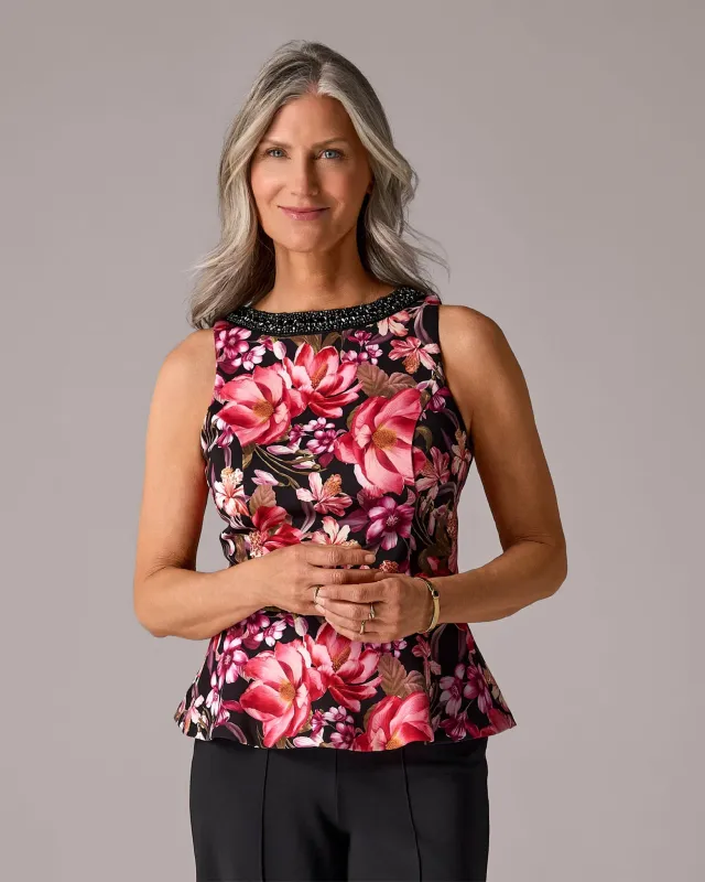 Floral Crew Neck Peplum Top Baroque Bloom made by Boston Proper