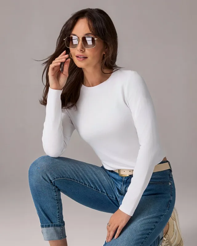 Long Sleeve Crew Neck T Shirt Pure White made by Boston Proper