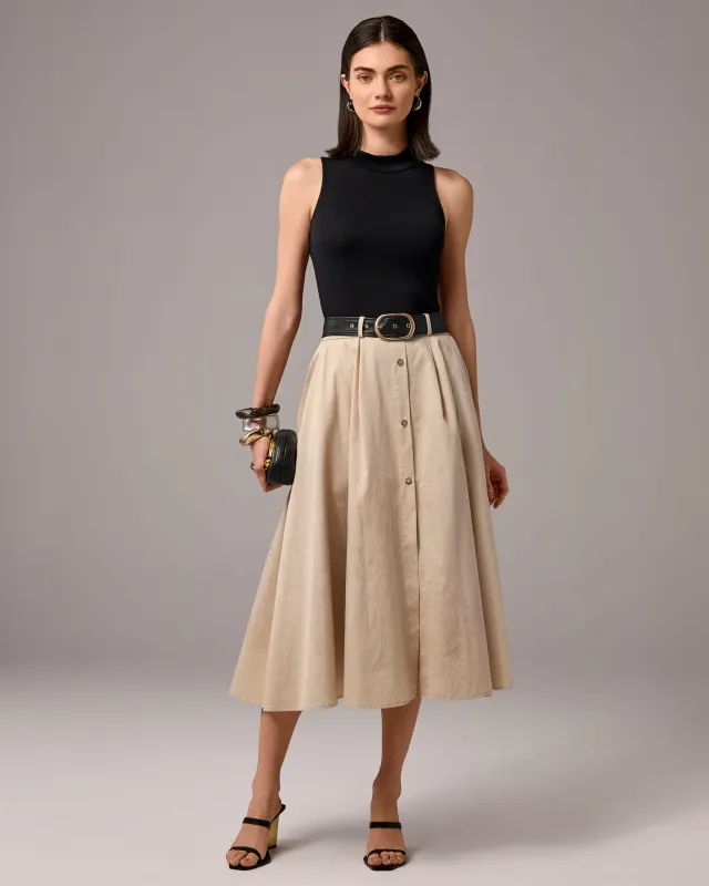 Mixed Media Belted Maxi Dress Black/Cream made by Boston Proper
