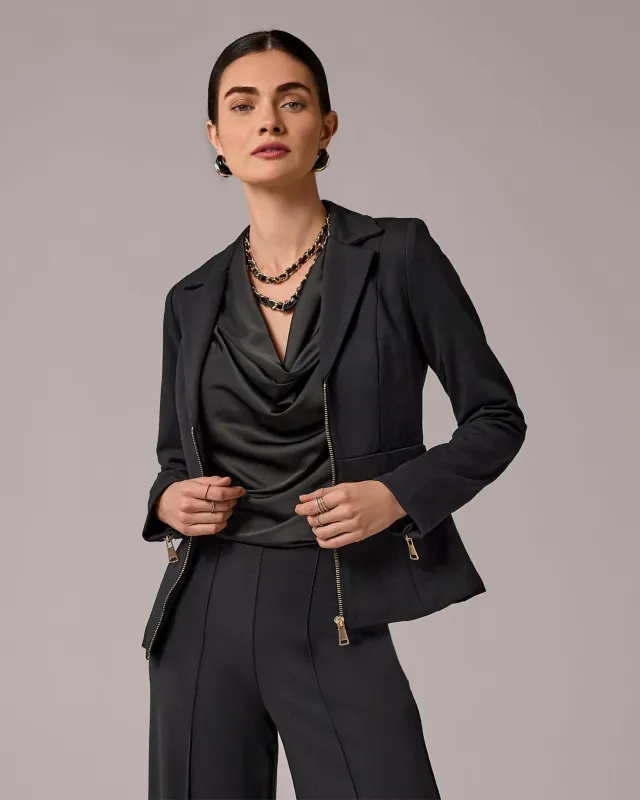 Ultimate Ponte Zip Front Blazer Proper Black made by Boston Proper
