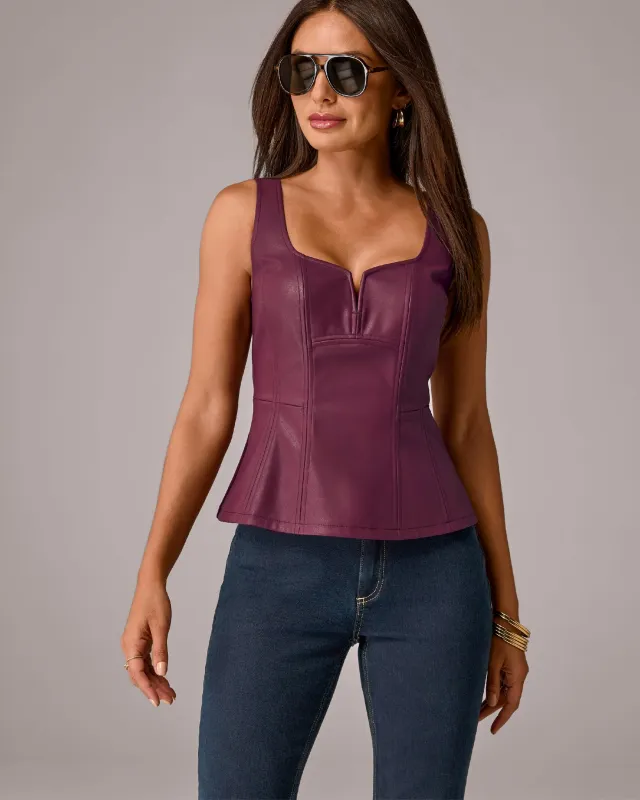 Faux Leather Peplum Top Mauve Wine made by Boston Proper