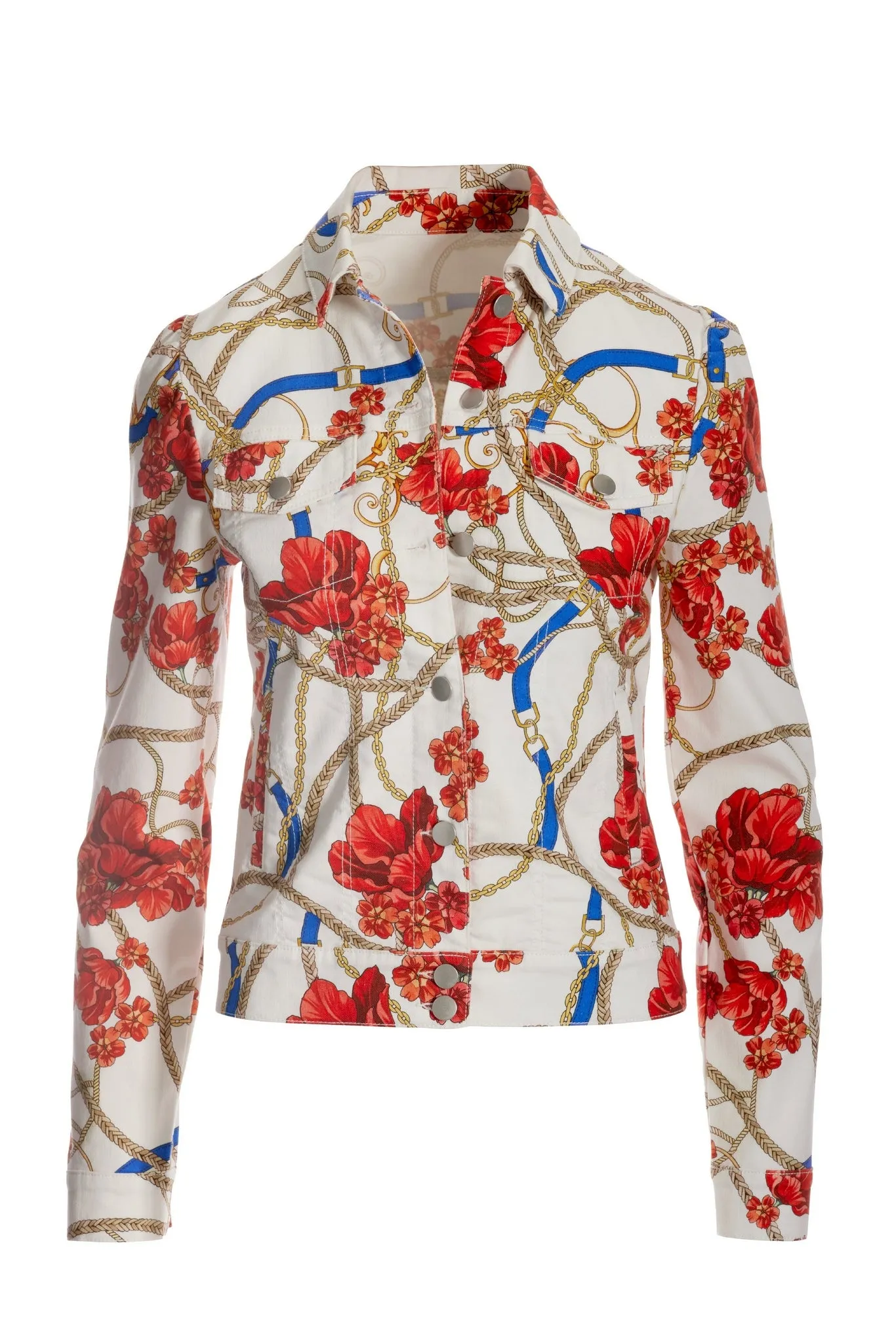Floral Status Print Puff Sleeve Denim Jacket Red Multi sold by Boston Proper product image thumbnail 2