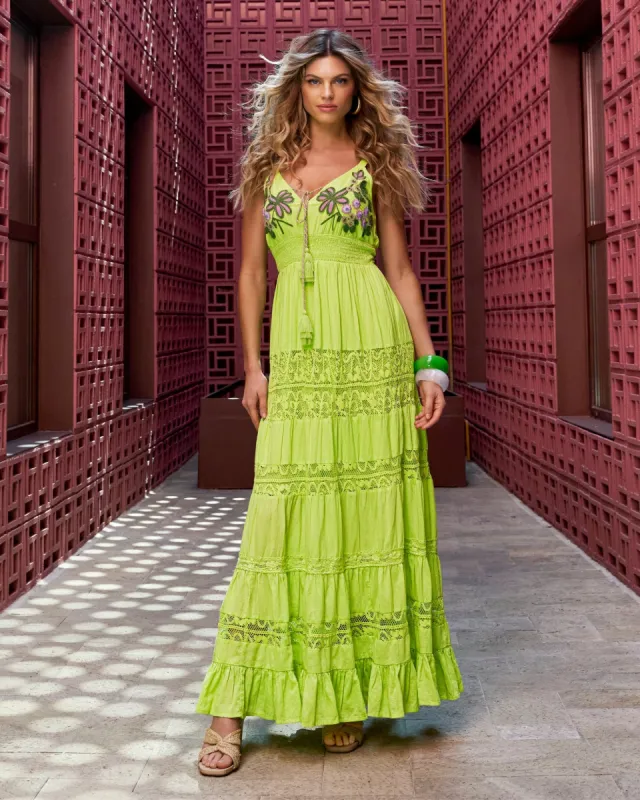 Embroidered Lace Inset Maxi Dress Green Glow sold by Boston Proper