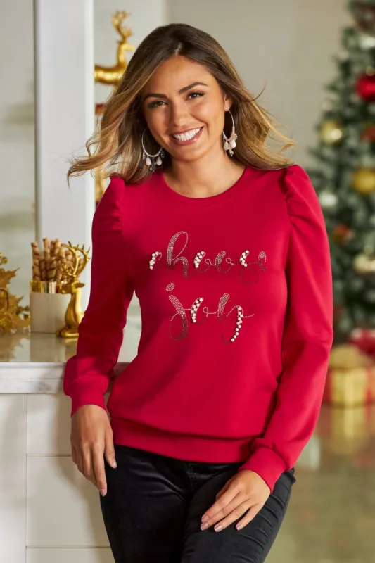 Choose Joy Faux Pearl Sweatshirt Red sold by Boston Proper