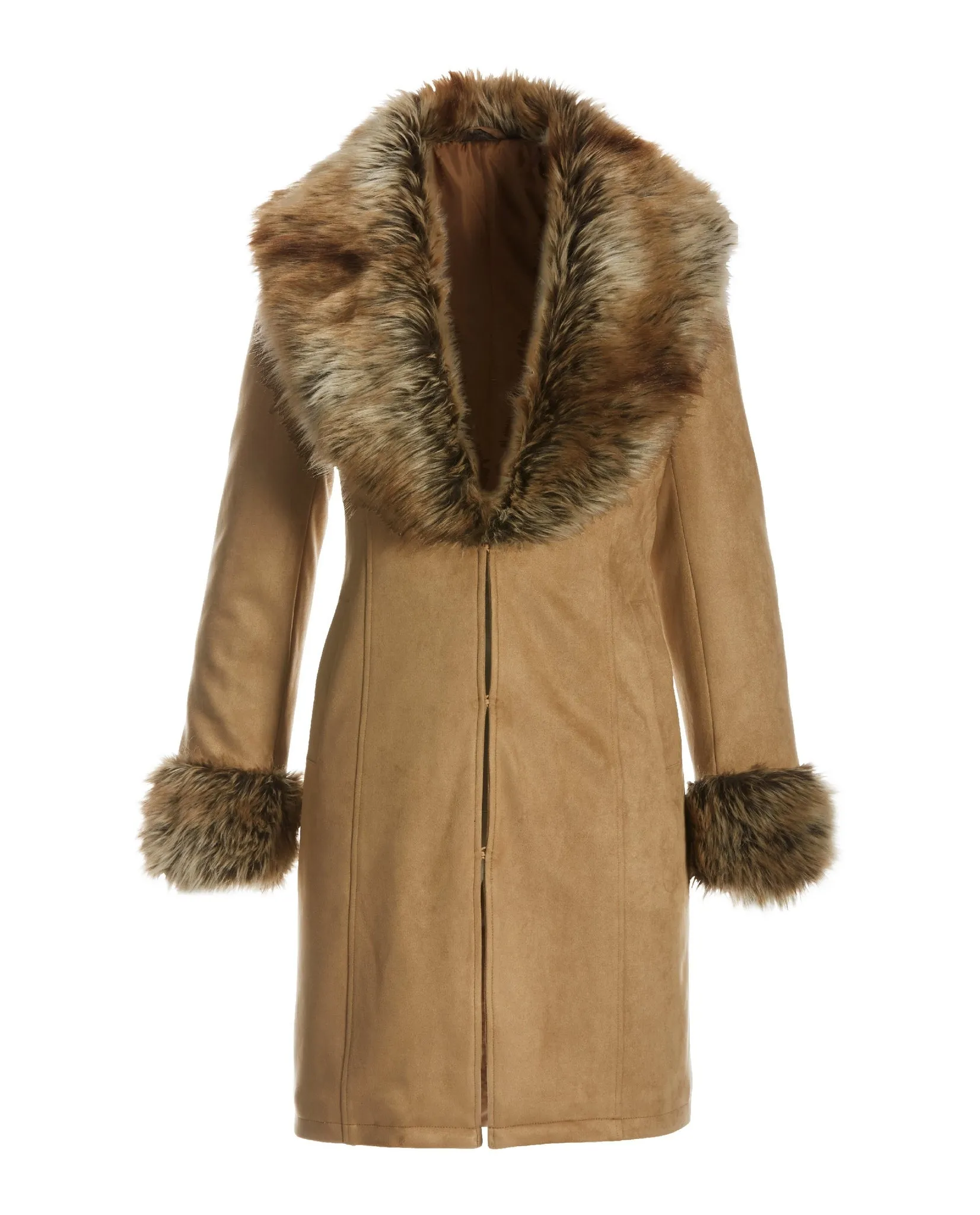 Faux Fur Trim Faux Suede Coat Camel sold by Boston Proper product image thumbnail 2