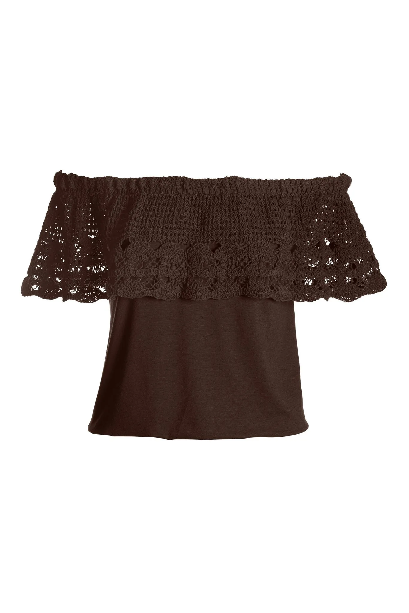Crochet Overlay Off The Shoulder Knit Top Safari Brown sold by Boston Proper product image thumbnail 2