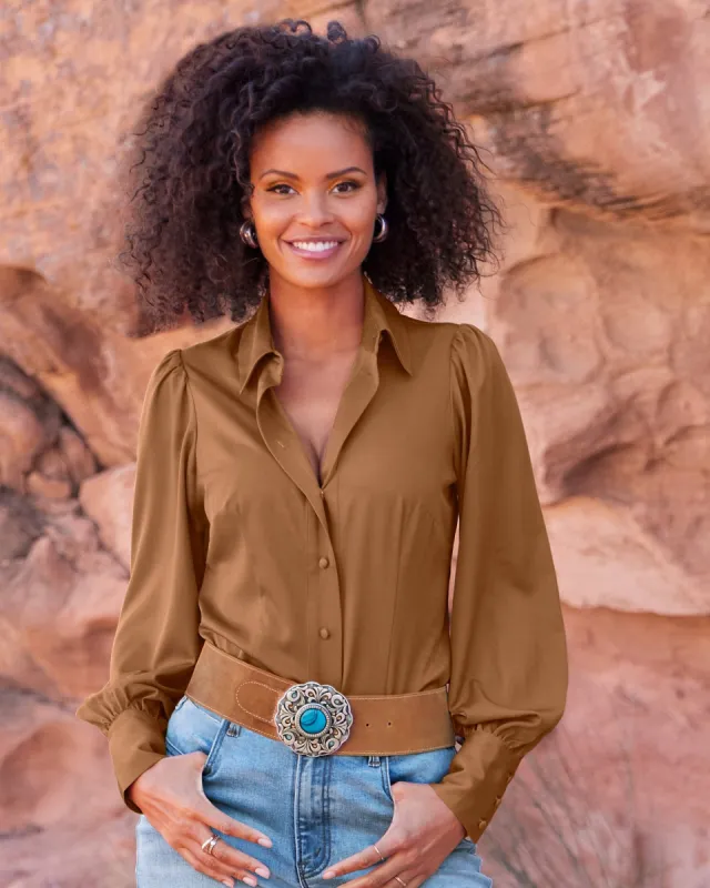 Victoria Chic Drama Sleeve Shirt Cognac sold by Boston Proper