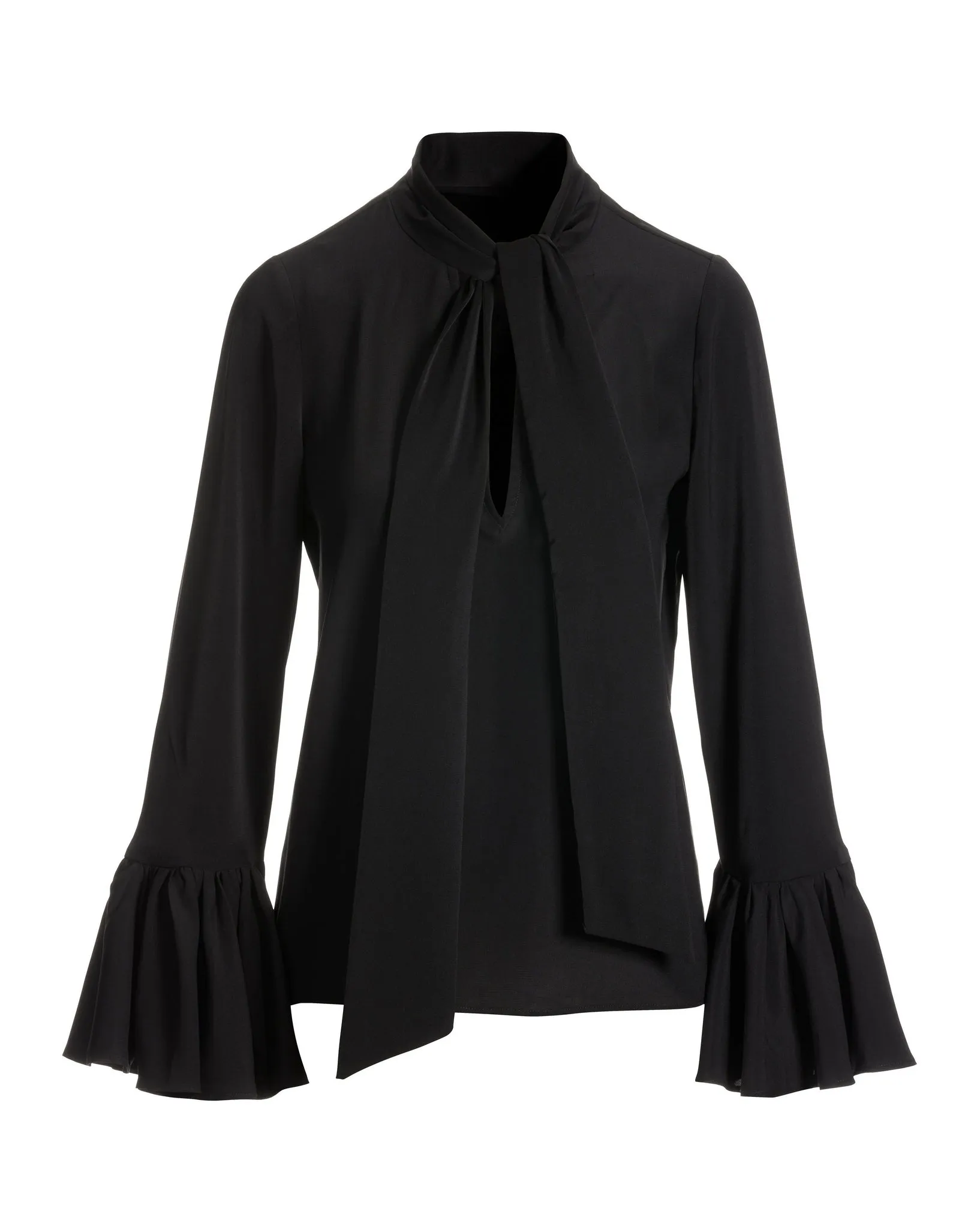 Keyhole Tie Neck Ruffle Sleeve Blouse Black sold by Boston Proper product image thumbnail 2