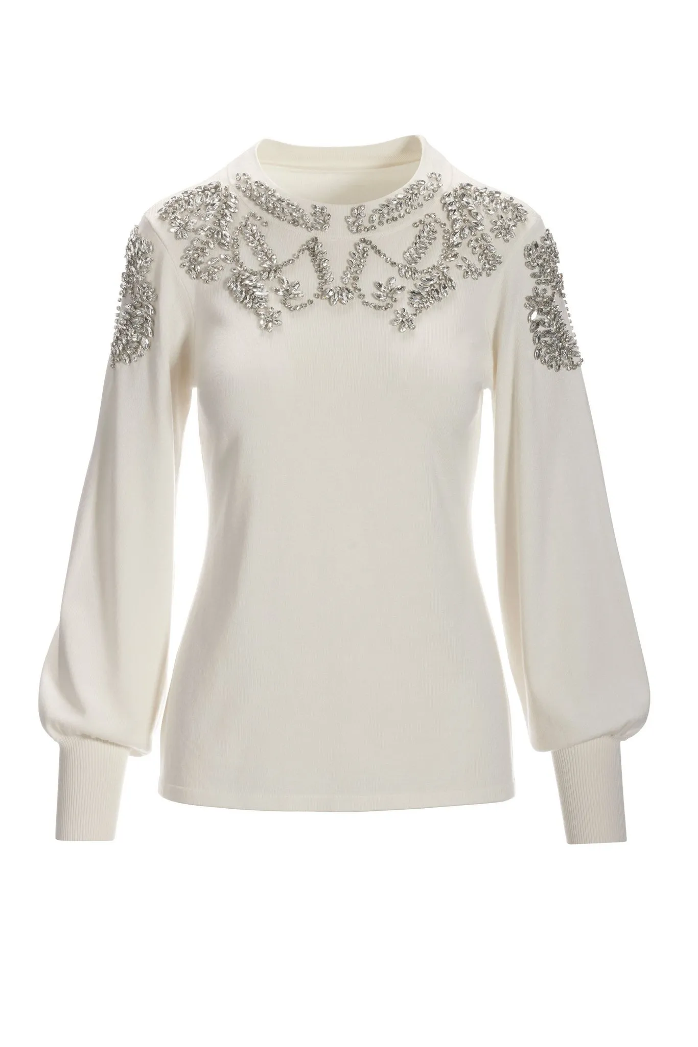 Jeweled Embellished Mock-Neck Sweater Off White sold by Boston Proper product image thumbnail 2