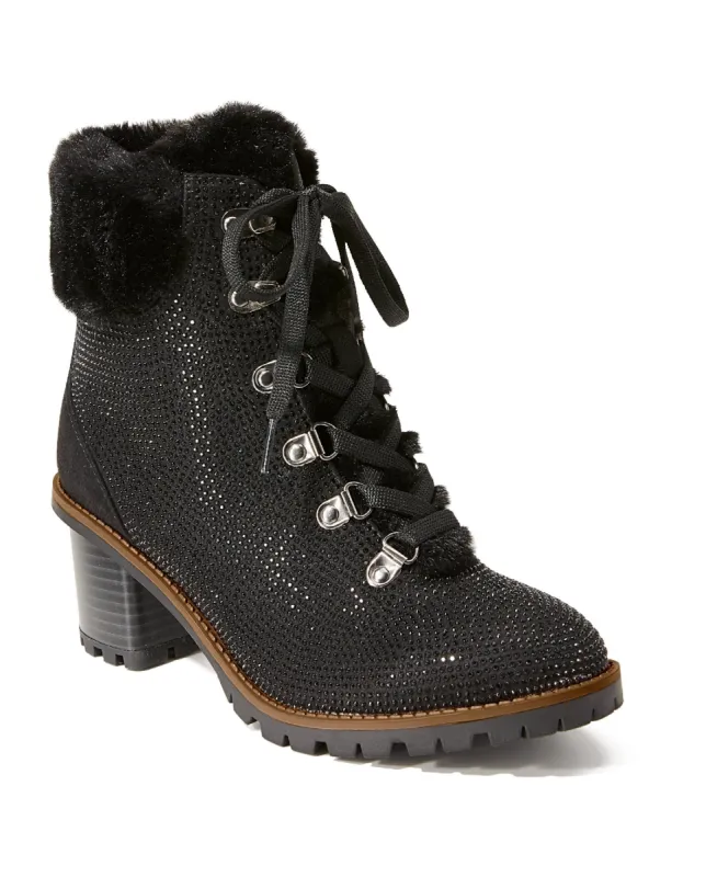 Faux-Fur Embellished Heeled Bootie Black sold by Boston Proper
