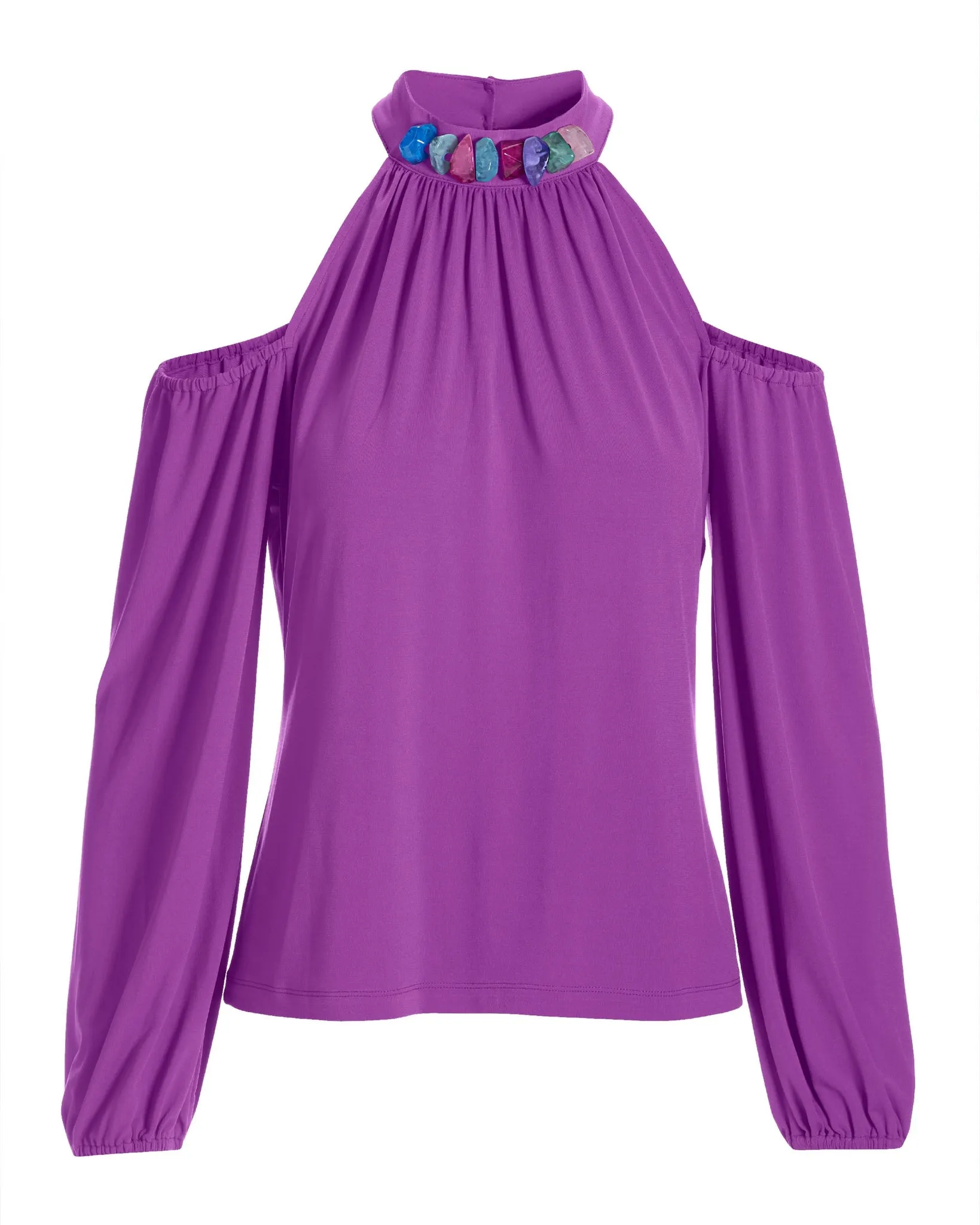 So Chic Cold Shoulder Beaded Neck Top Dahlia sold by Boston Proper product image thumbnail 2