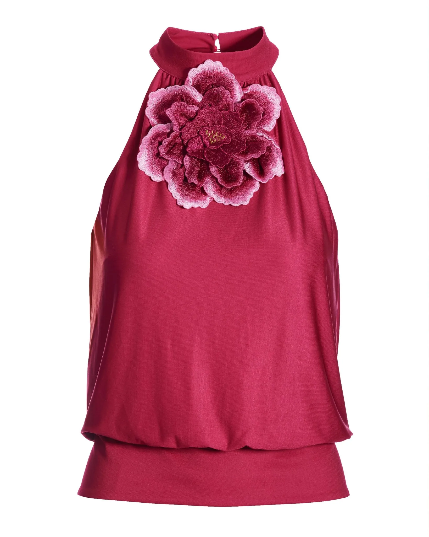 So Chic Sleeveless High Neck Flower Top Vivacious Pink sold by Boston Proper product image thumbnail 2