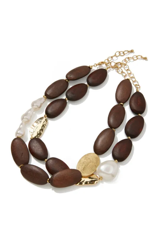 Layered Wood & Pearl Necklace Brown Multi sold by Boston Proper