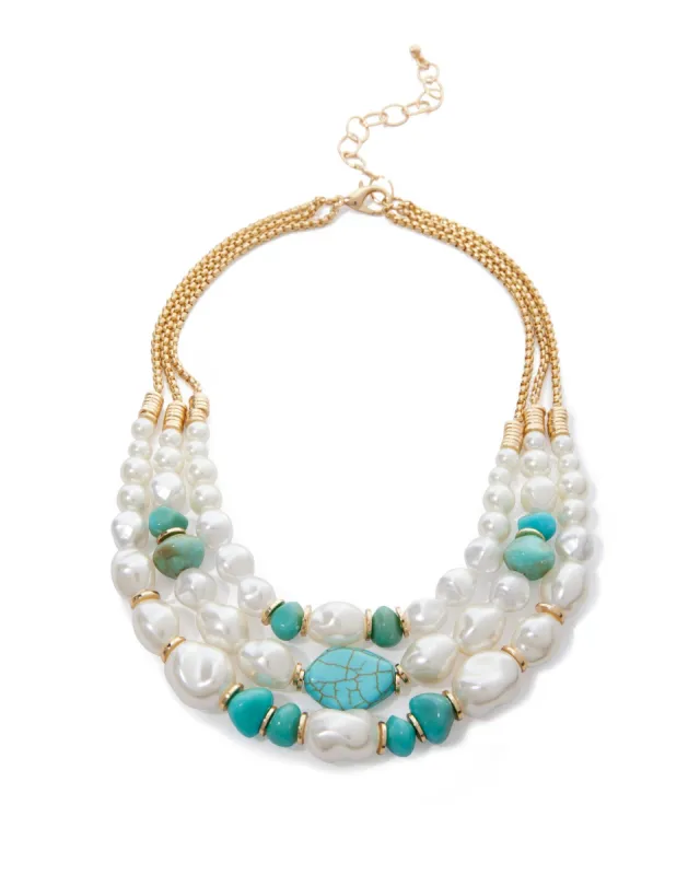 Pearl And Turquoise Layered Necklace Turquoise Multi sold by Boston Proper