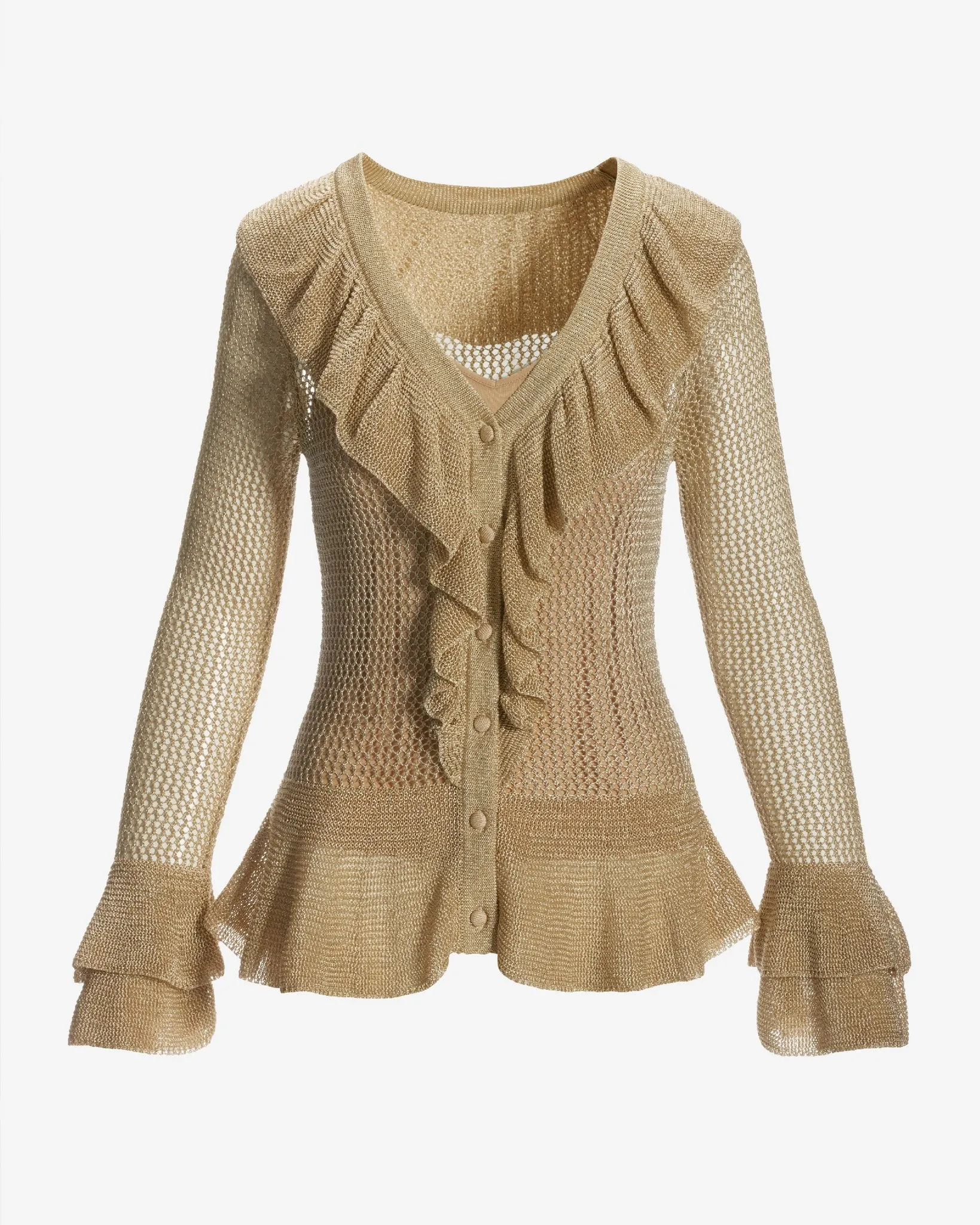 Ruffle Metallic Sweater Gold sold by Boston Proper product image thumbnail 2