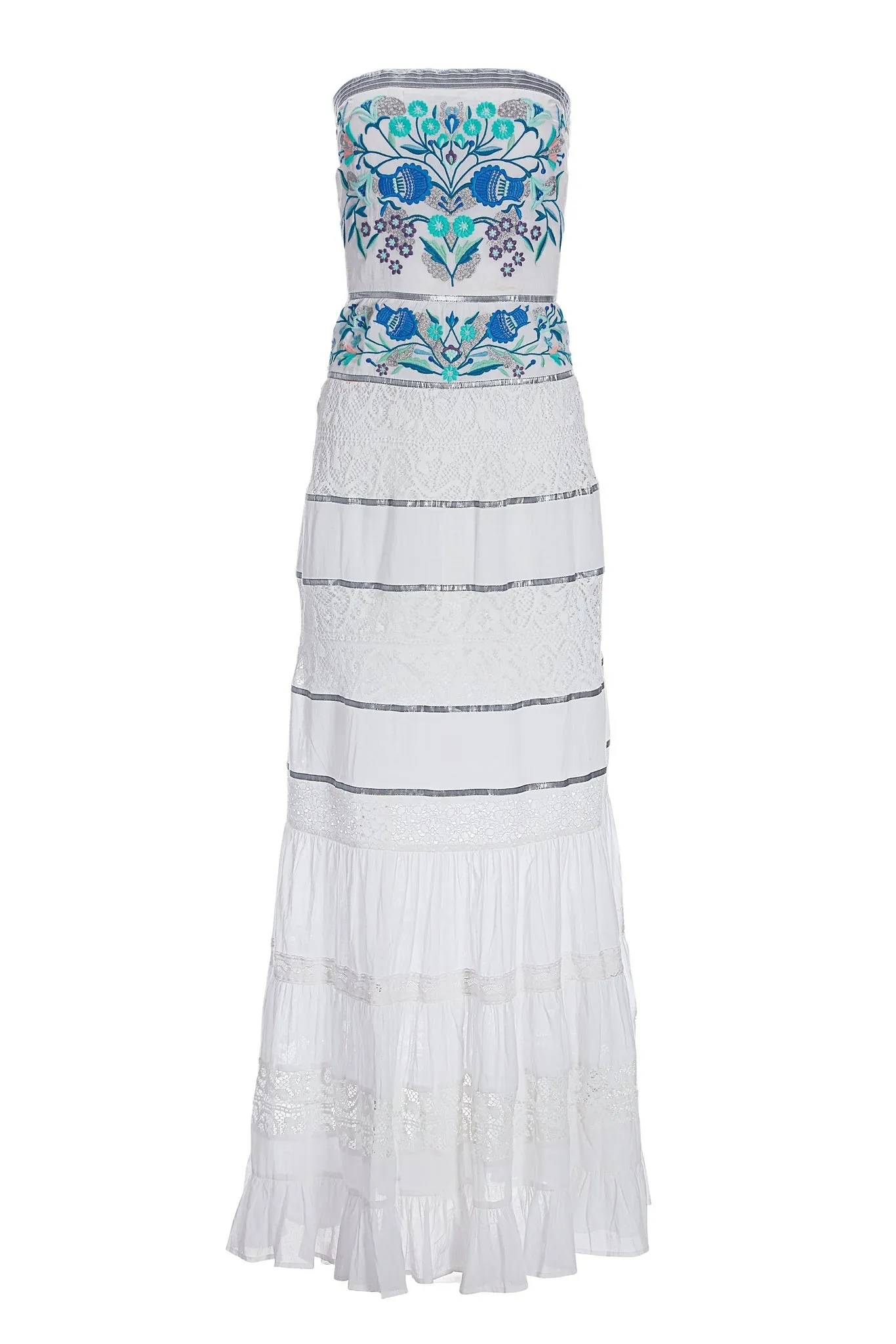 Embroidered And Embellished Lace Inset Maxi Dress White/Blue Multi sold by Boston Proper product image thumbnail 2
